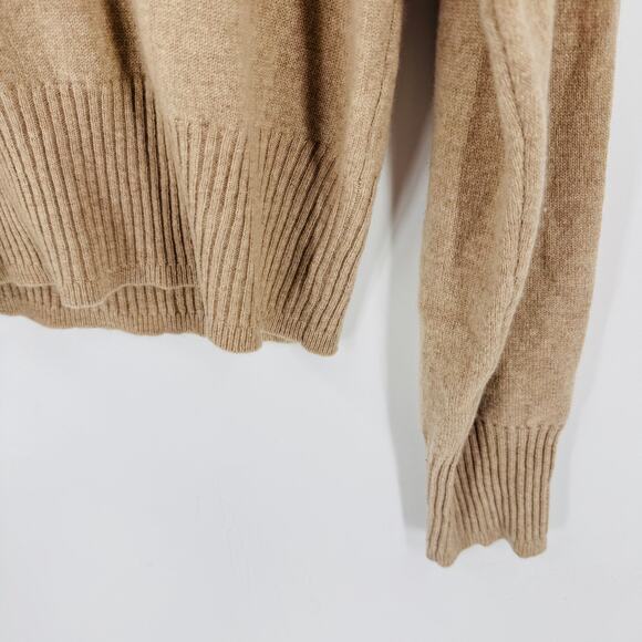 J. Crew Cashmere Cropped Crewneck Sweater Tan Ribbed Hem Long Sleeve Size L - Picture 5 of 6